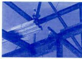 A blue-tinted technical drawing showing a close-up detail of a structural steel beam connection or truss.