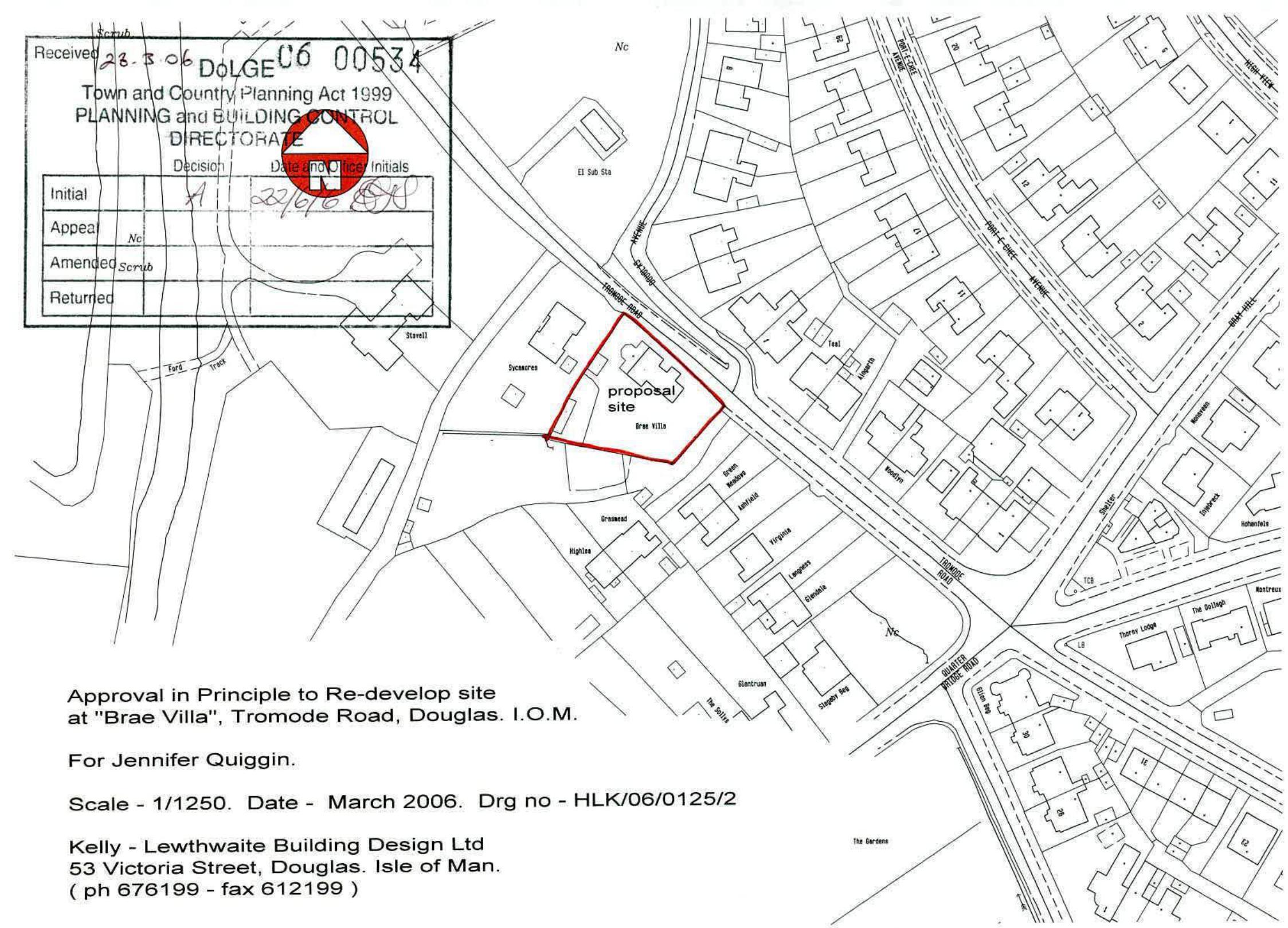 A site location plan showing the proposal site outlined in red at Brae Villa, surrounded by existing residential properties and roads.