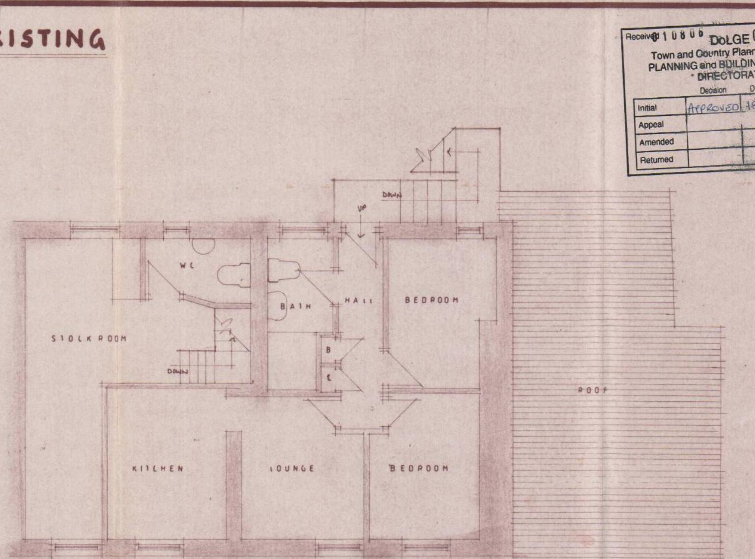 This image displays an existing floor plan of a residential apartment, showing rooms such as a stock room, kitchen, lounge, bedrooms, and bathroom.