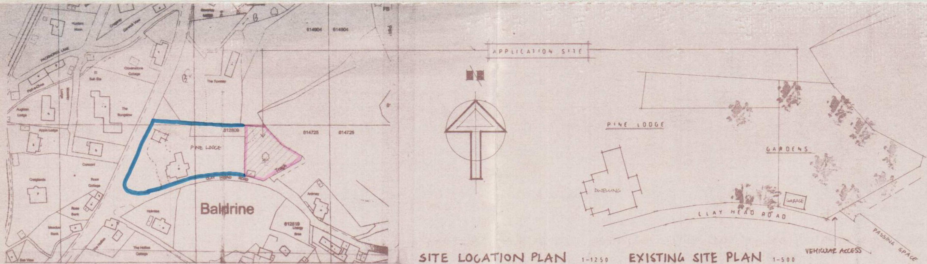 This image displays a planning site location plan and an existing site plan showing the application site boundaries and surrounding properties.