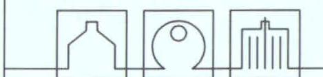 A simple line drawing depicting three distinct architectural forms or elevations side-by-side.
