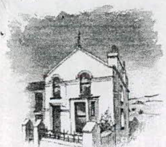 A hand-drawn architectural sketch or elevation of a two-story detached house featuring a gable roof and chimney.