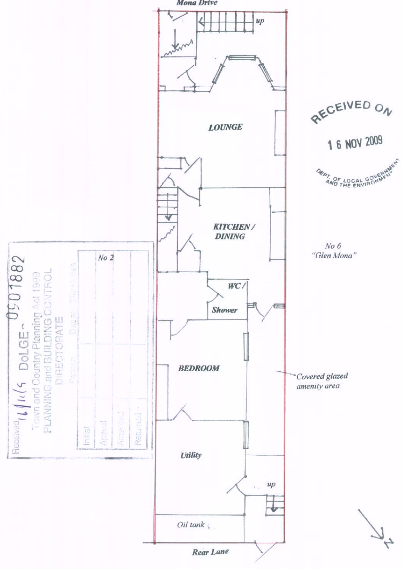 Architectural floor plan showing the internal layout of a residential unit including a lounge, kitchen, bedroom, and utility area.