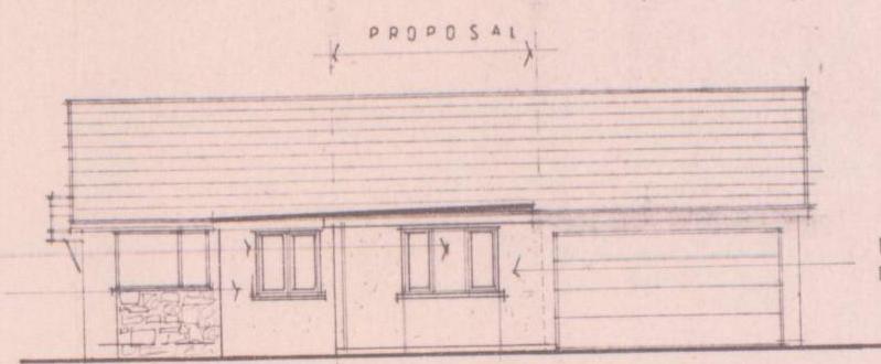 Architectural elevation drawing labeled 'PROPOSAL' showing a single-storey building with windows and a garage door.