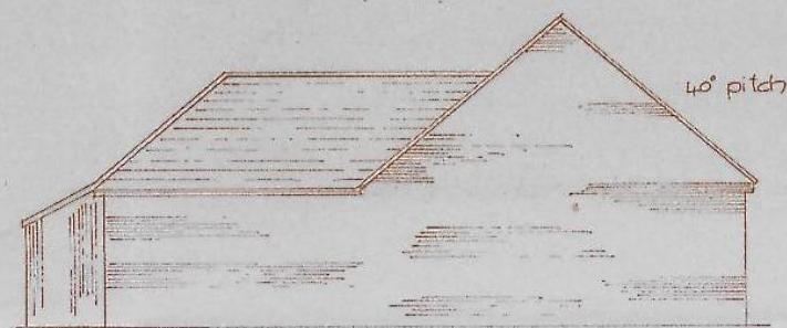 Architectural elevation drawing of a single-story agricultural building showing roof pitch details.