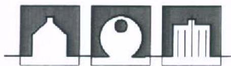 A schematic graphic displaying three white silhouettes of building forms against dark square backgrounds, likely illustrating architectural styles or building types.