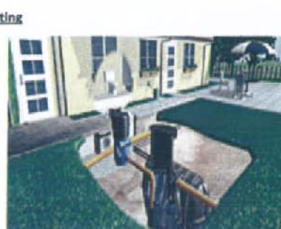 Low-resolution image showing a 3D rendering or model of a proposed detached house with a driveway and garden.
