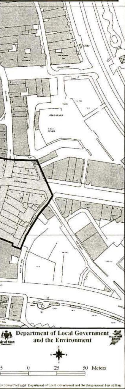 A black and white site location map showing a specific plot outlined in a thick black line, surrounded by roads including Kirk Road and Broadway, with a scale bar and compass rose.