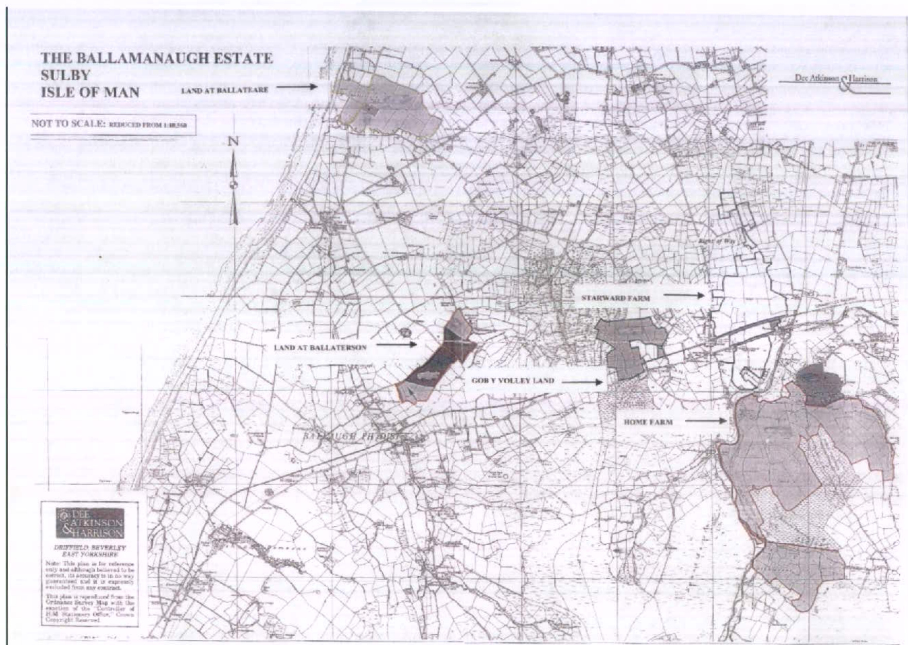 A location map showing the Ballamanaugh Estate in Sulby, Isle of Man, with specific land parcels highlighted.