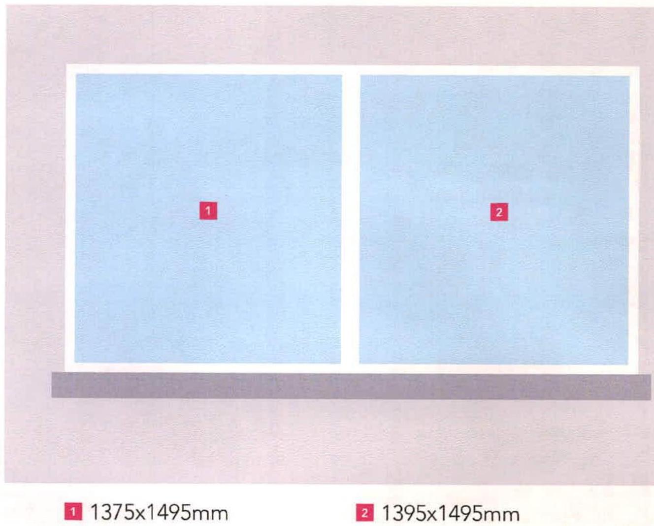 A technical drawing showing two window or sign panels with dimensions labeled 1375x1495mm and 1395x1495mm.