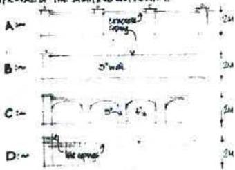 A technical architectural detail drawing showing cross-sections of a wall and coping details with handwritten annotations and dimensions.
