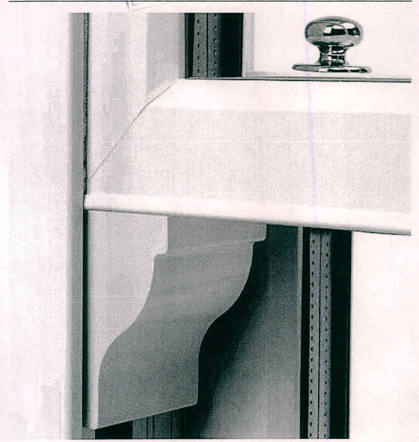 Close-up architectural detail drawing showing a window frame, sill, and decorative bracket.