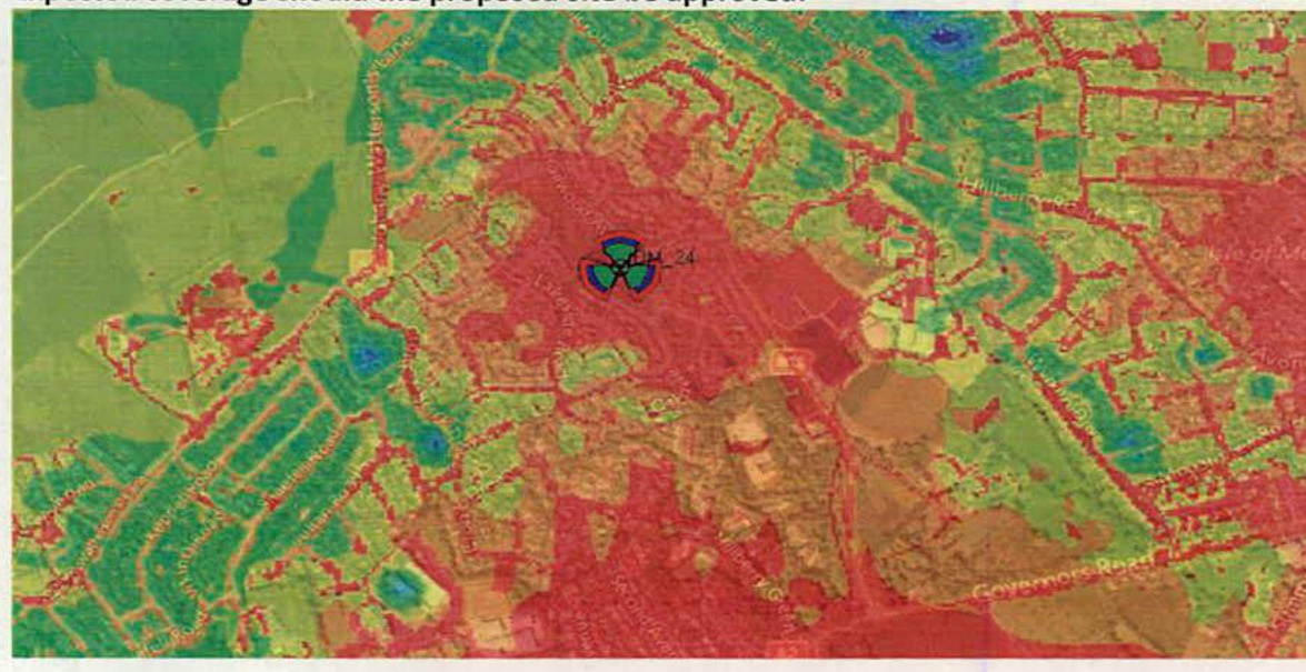 A site location map featuring a colorful heat-map overlay with a central marker labeled DM_24 indicating the application site.