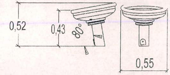 Technical line drawing showing dimensions and angles for a swing seat or similar play equipment component.
