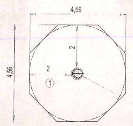 A technical engineering drawing showing a geometric layout with dimensions and labels.