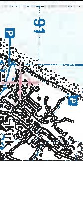 A cropped section of a site location map showing road layouts, building footprints, and parking symbols.