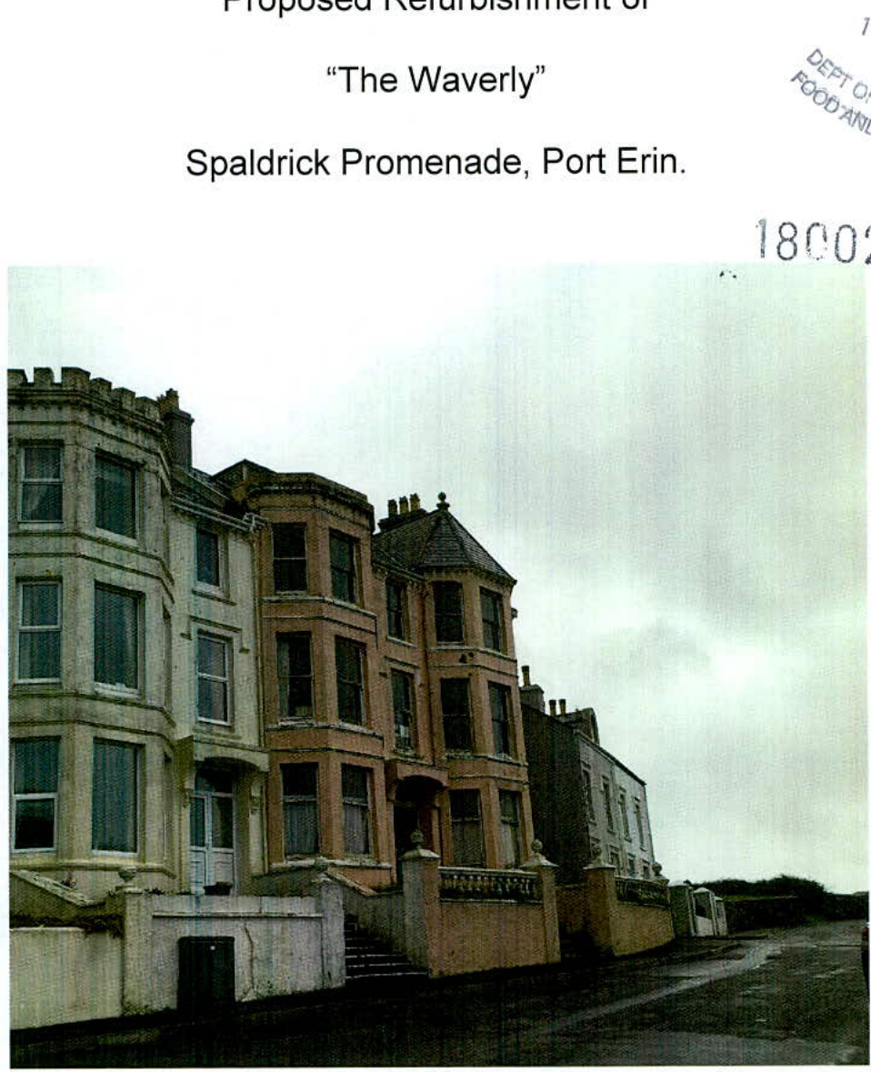 A photograph of a large, multi-story building on Spaldrick Promenade in Port Erin, identified as 'The Waverly'.