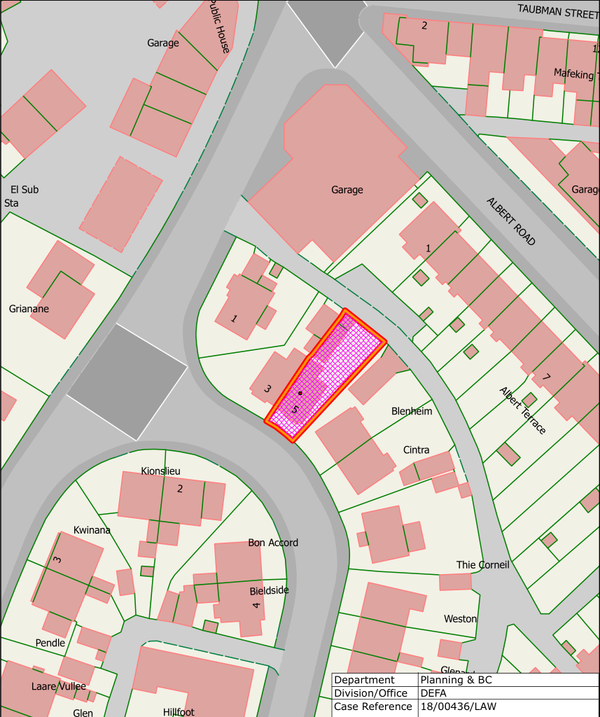 A site location plan displaying the proposed development plot highlighted in purple with a red boundary line, situated on a residential street.