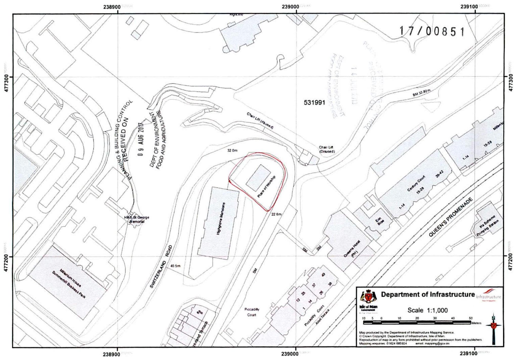 A site plan map showing the location of the 'Pace of Man' venue outlined in red, surrounded by buildings like Hillgrove Mansions and roads such as Switzerland Road.