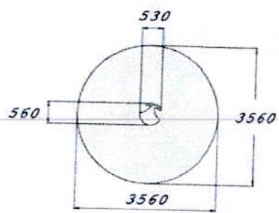 A technical engineering drawing showing a circular layout with rectangular extensions and precise dimension lines in millimeters.