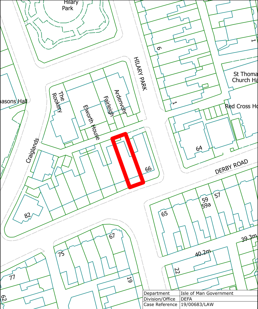 This image displays a site location map showing property boundaries, street names, and house numbers in a residential area. A specific plot labeled '66' is highlighted with a red rectangle, and the document footer ind...