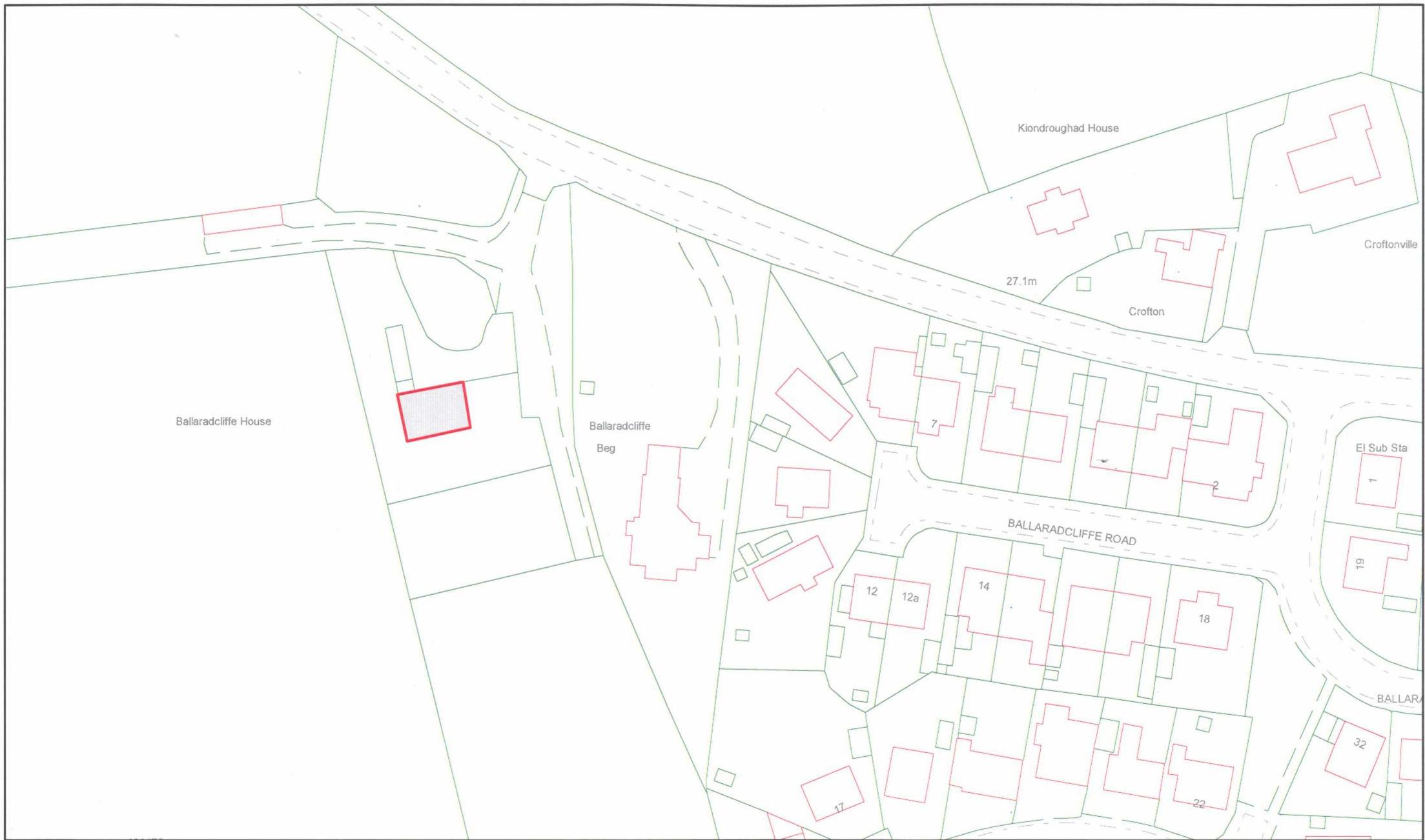 A site plan showing the location of Ballaradcliffe House and surrounding properties, with the subject building highlighted in red.