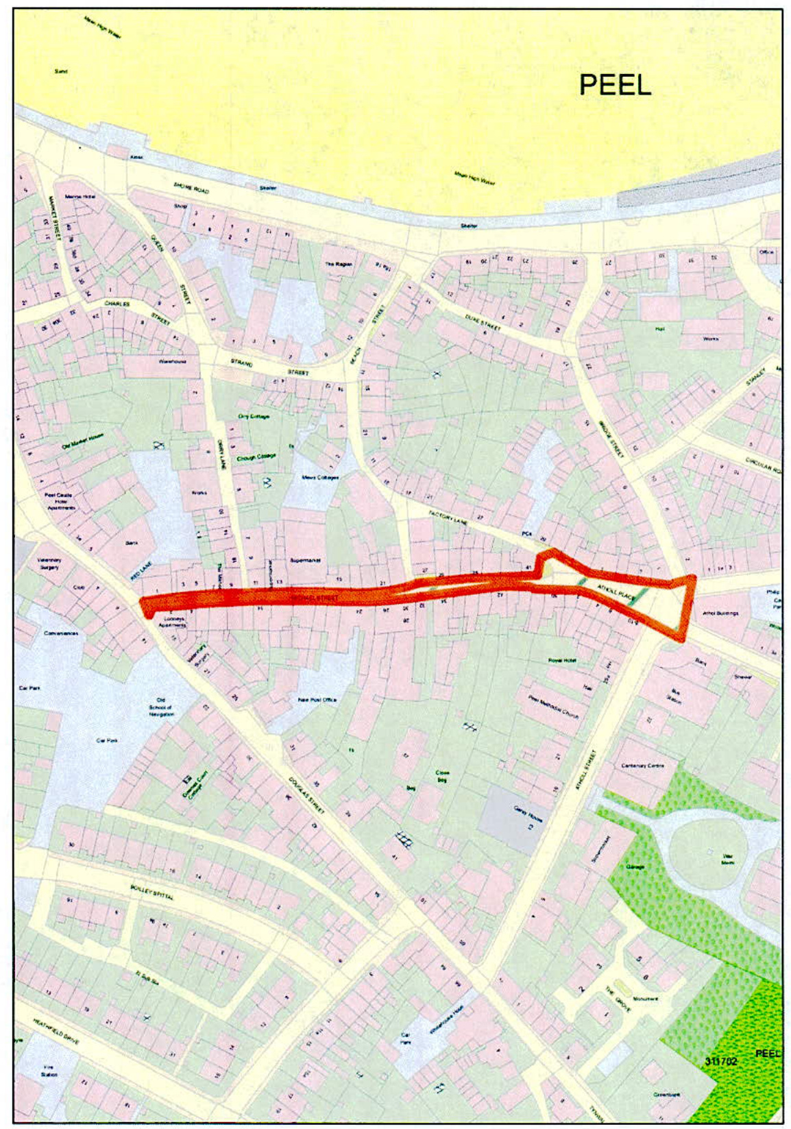 A location map of the Peel area highlighting a specific stretch of Peel Road in red, indicating the site for highway reconstruction works.