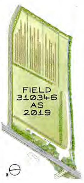 A digital site map or aerial view showing a field labeled 'FIELD 310346 AS 2019' bordered by vegetation and a road.