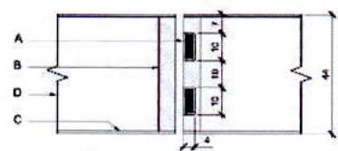 A technical architectural detail drawing showing a cross-section of a door or wall assembly with dimension lines and labels.