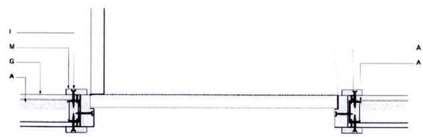 A technical architectural cross-section detail drawing showing a floor and wall junction with labeled components and dimension lines.