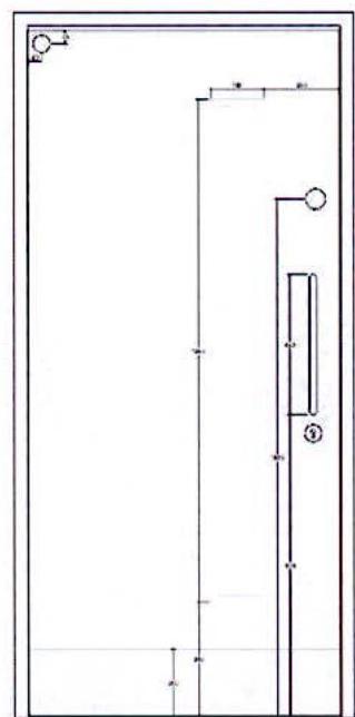 A technical architectural floor plan detail showing wall lines, door swing arcs, and dimension markings.