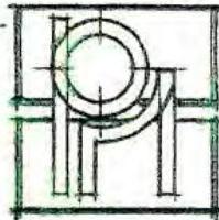 A low-resolution technical line drawing showing a square boundary containing a large circular feature and connecting lines, likely a site layout plan for access or parking.