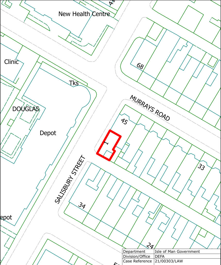 A site plan showing a property outlined in red at the junction of Salisbury Street and Murrays Road, with surrounding buildings and street names labeled.