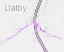 A location map showing the area around Dalby with a main road and property boundaries highlighted in purple.
