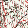 A close-up view of a topographical map showing the location 'Ballahanow' with contour lines and elevation markers.