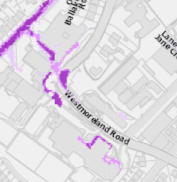 A site location map showing the application area highlighted in purple along Westmorland Road and surrounding streets.