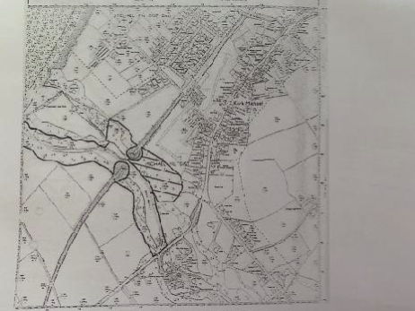 A black and white site location map showing field boundaries, roads, and the proposed development area near Laxey.
