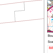 A cropped view of a planning document showing a property boundary line and a zoomed-in section of a street map with text labels.