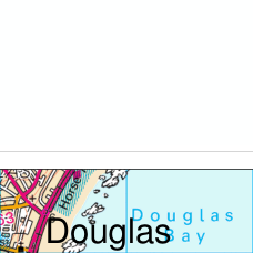 A cropped section of a location map displaying the area of Douglas and the adjacent Douglas Bay coastline.