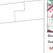 A partial view of a planning document showing a line drawing of a boundary on the left and a colorful map snippet with street names on the right.
