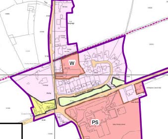 A planning map showing designated zones with colored overlays and boundary lines.
