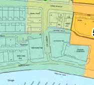 A site plan or location map showing property boundaries, road names like 'The Lane' and 'Long Branch', and a body of water labeled 'Shingle'.
