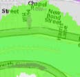 A cropped section of a green site location map displaying street names such as 'Chapel Row' and 'New Bond Street'.