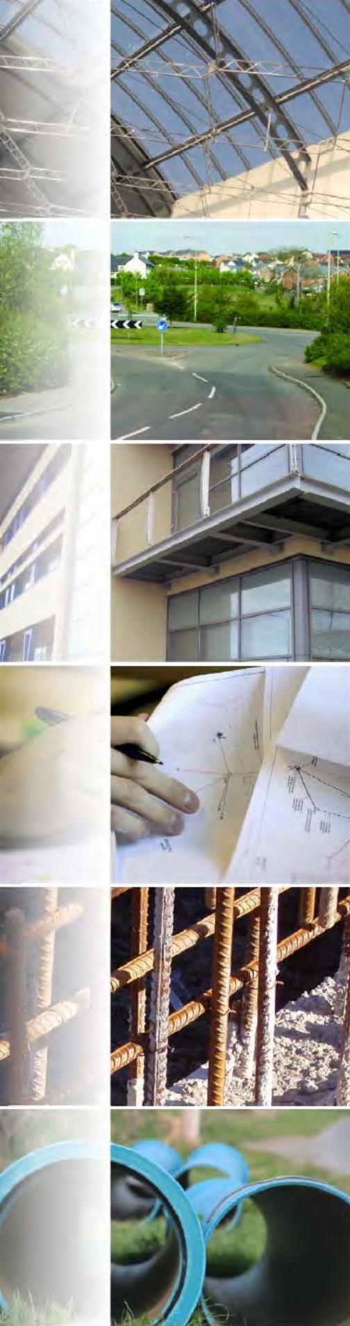 A collage of photographs showing construction details like blue drainage pipes and rebar, a street junction, a building exterior, and a hand sketching a diagram.