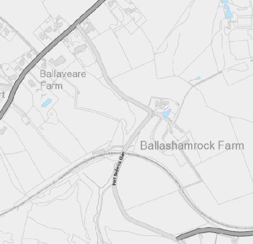 A site location map showing the area around Ballashamrock Farm and Ballaveare Farm with road networks and field boundaries.