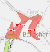 A site plan or location map showing red highlighted zones labeled RA0774, RA0776, and RA0775 adjacent to Soderick Cres.