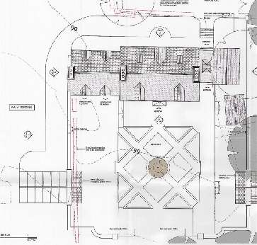 This image shows a detailed architectural floor plan or site layout for proposed equestrian facilities, including an indoor arena and stabling blocks.