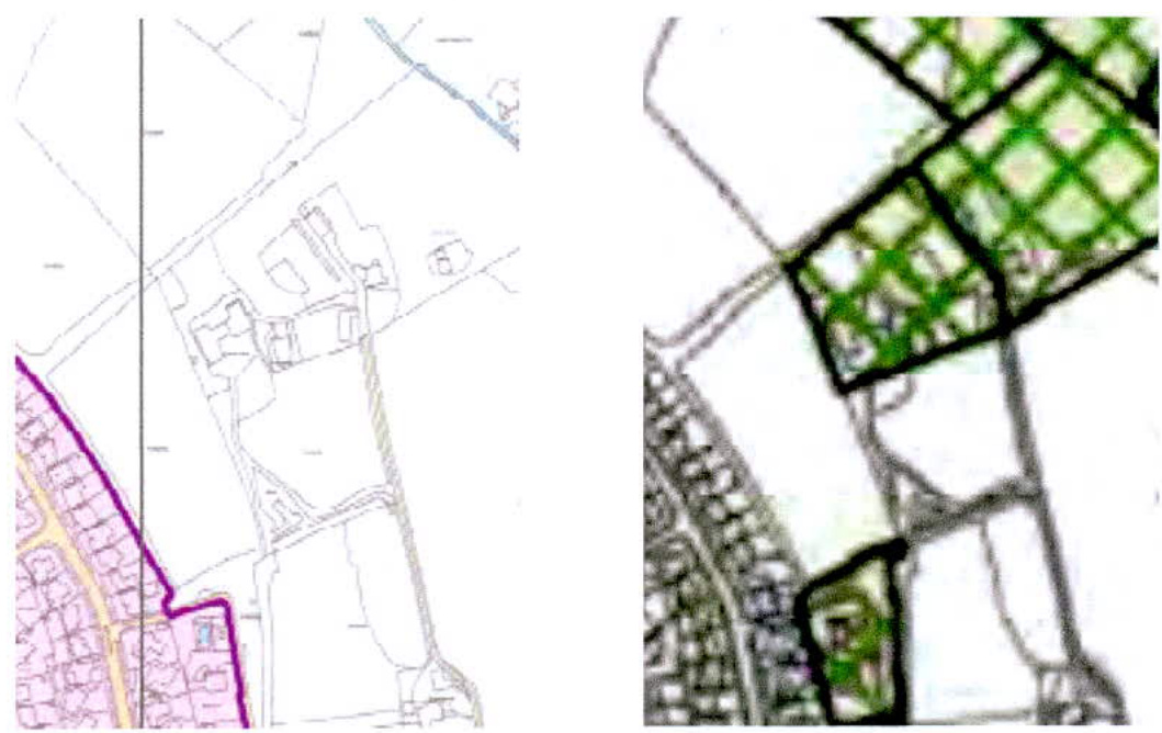The image displays a side-by-side view of a site location plan with highlighted boundaries on the left and an aerial map extract showing the property context on the right.
