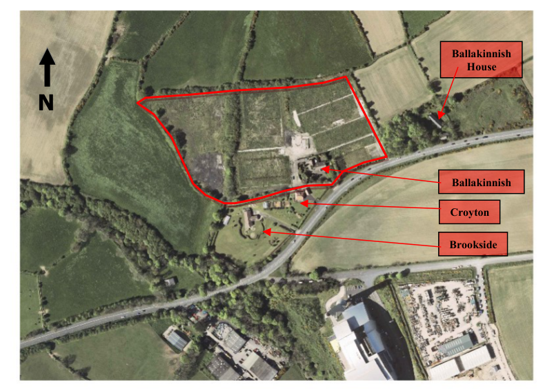 Aerial site plan showing the application site boundary outlined in red, with labels indicating nearby properties such as Ballakinnish House and Croyton.