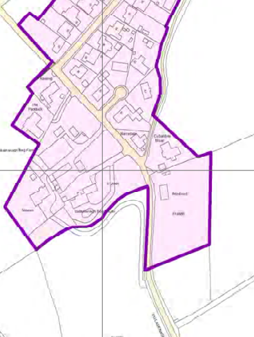 A site location plan showing a property boundary outlined in purple, surrounded by residential buildings and roads.